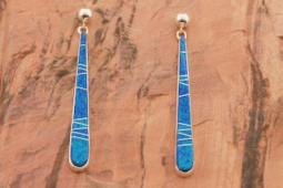 Calvin Begay Fire and Ice Opal Sterling Silver Earrings